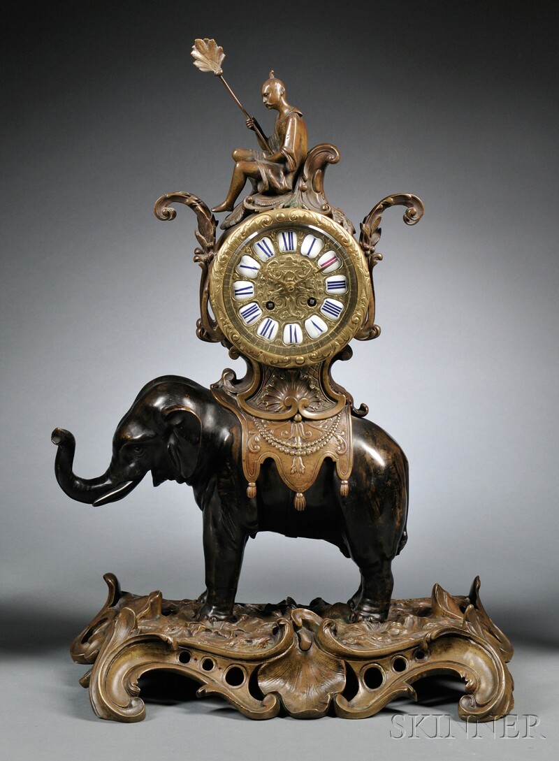 Appraisal: Bronze Elephant Clock France th century a Chinaman seated atop