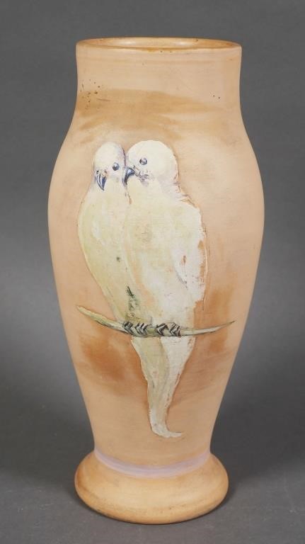 Appraisal: A vase decorated with love birds inches high and inches