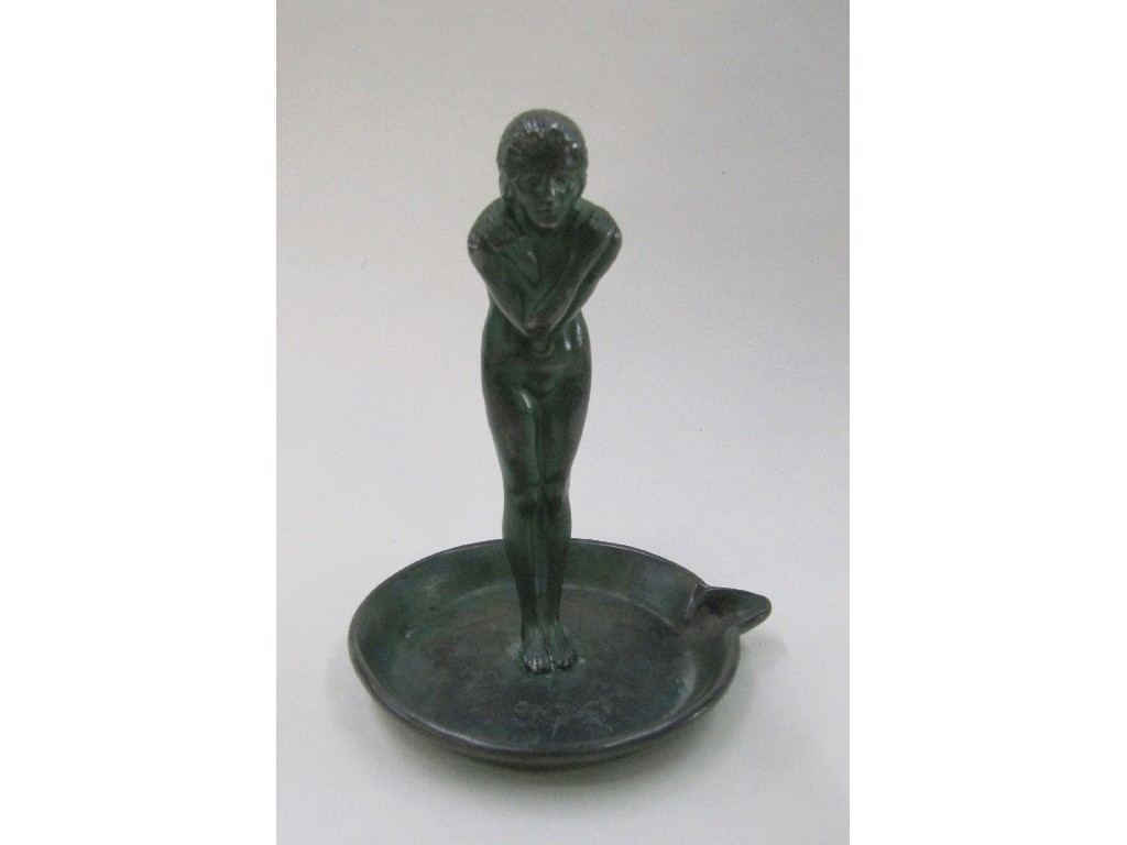 Appraisal: MAX LE VERRIER - patinated bronze figural ashtray 'Frileuse' impressed