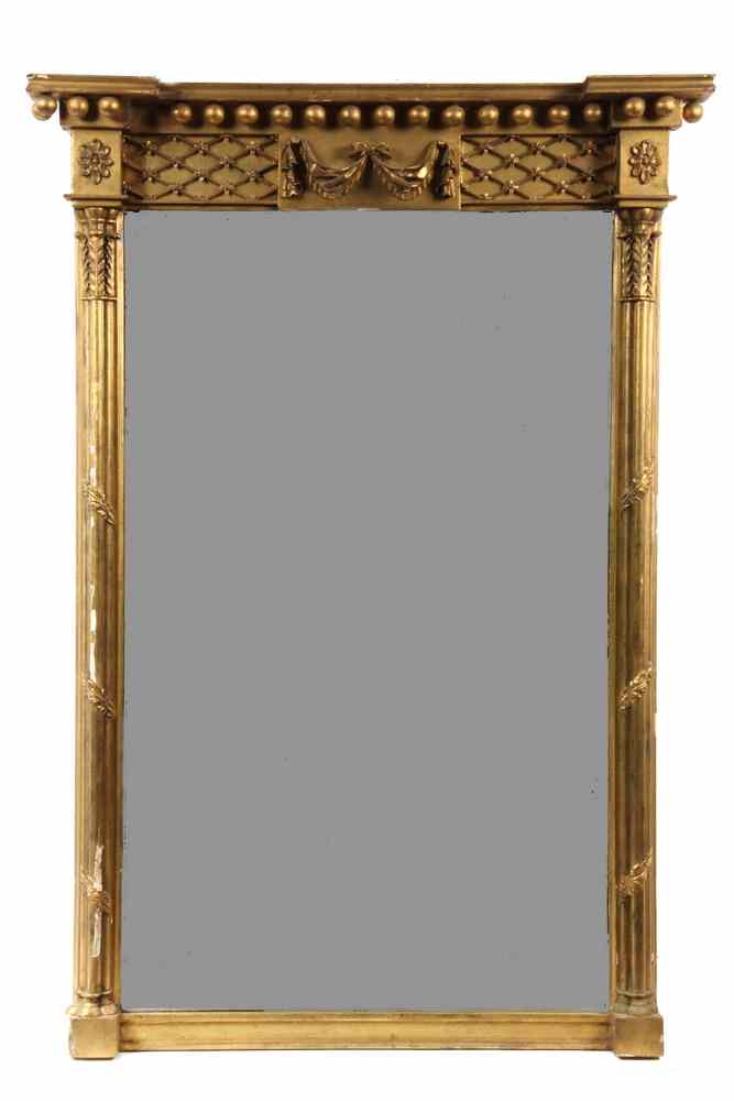 Appraisal: FEDERAL MIRROR - Federal Gilt Framed Looking Glass with leaf