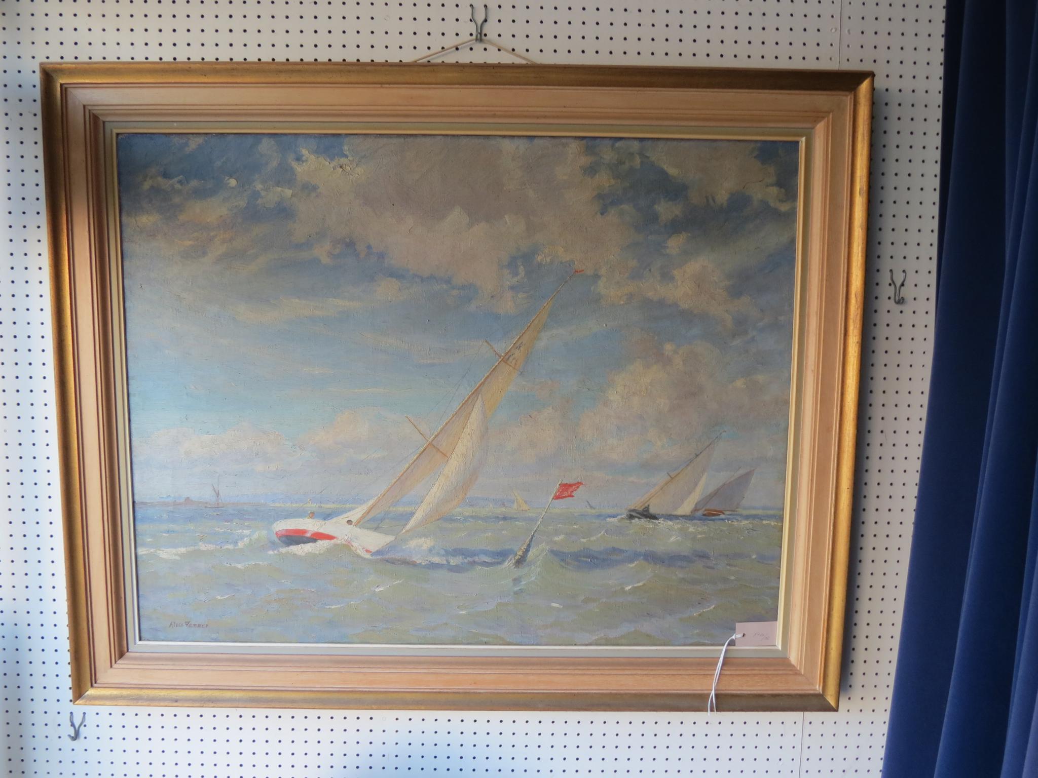 Appraisal: Alice Maud Fanner - - oil on canvas racing yacht