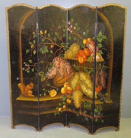 Appraisal: - Four-panel wood room screen th c paint decorated with