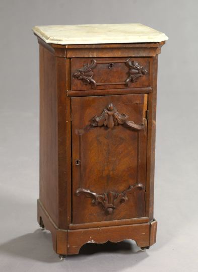 Appraisal: American Rococo Revival Figured Walnut and Marble-Top Half Commode third