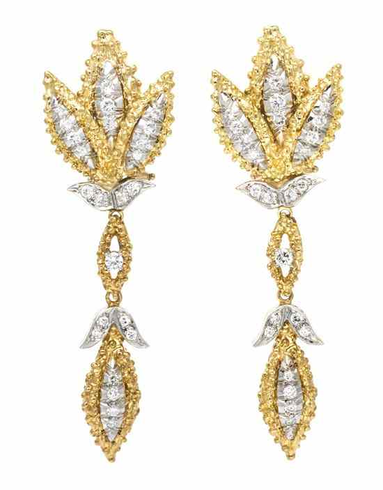 Appraisal: A Pair of Karat Gold and Diamond Dangle Earrings in