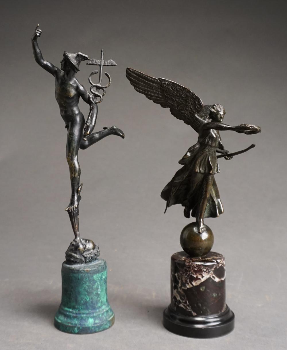 Appraisal: Two Continental Bronze Allegorical Figures of 'Winged Victory' and 'Mercury'