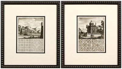 Appraisal: Two th century engravings estate views with garden plans engravings