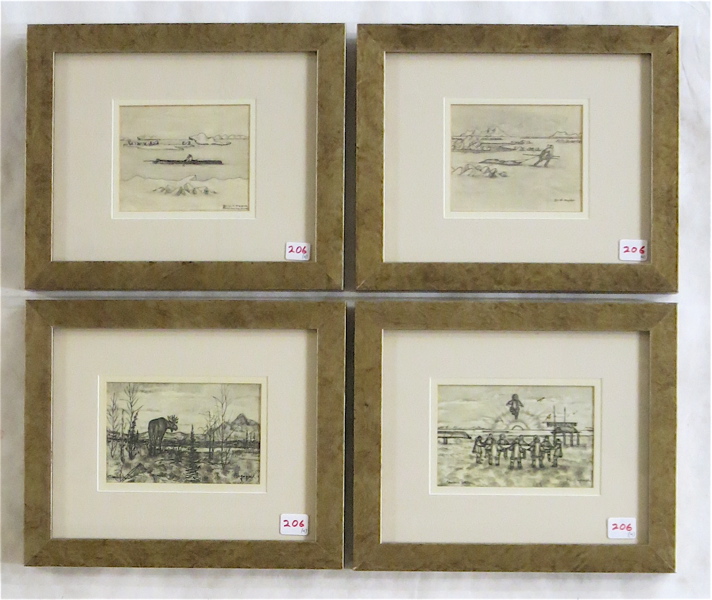 Appraisal: GEORGE AHGUPUK FOUR INK WASHES ON PAPER Alaska - Alaskan