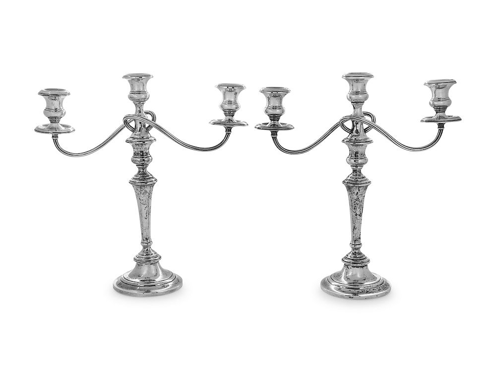 Appraisal: A Pair of American Silver Three-Light Candelabra Gorham Mfg Co