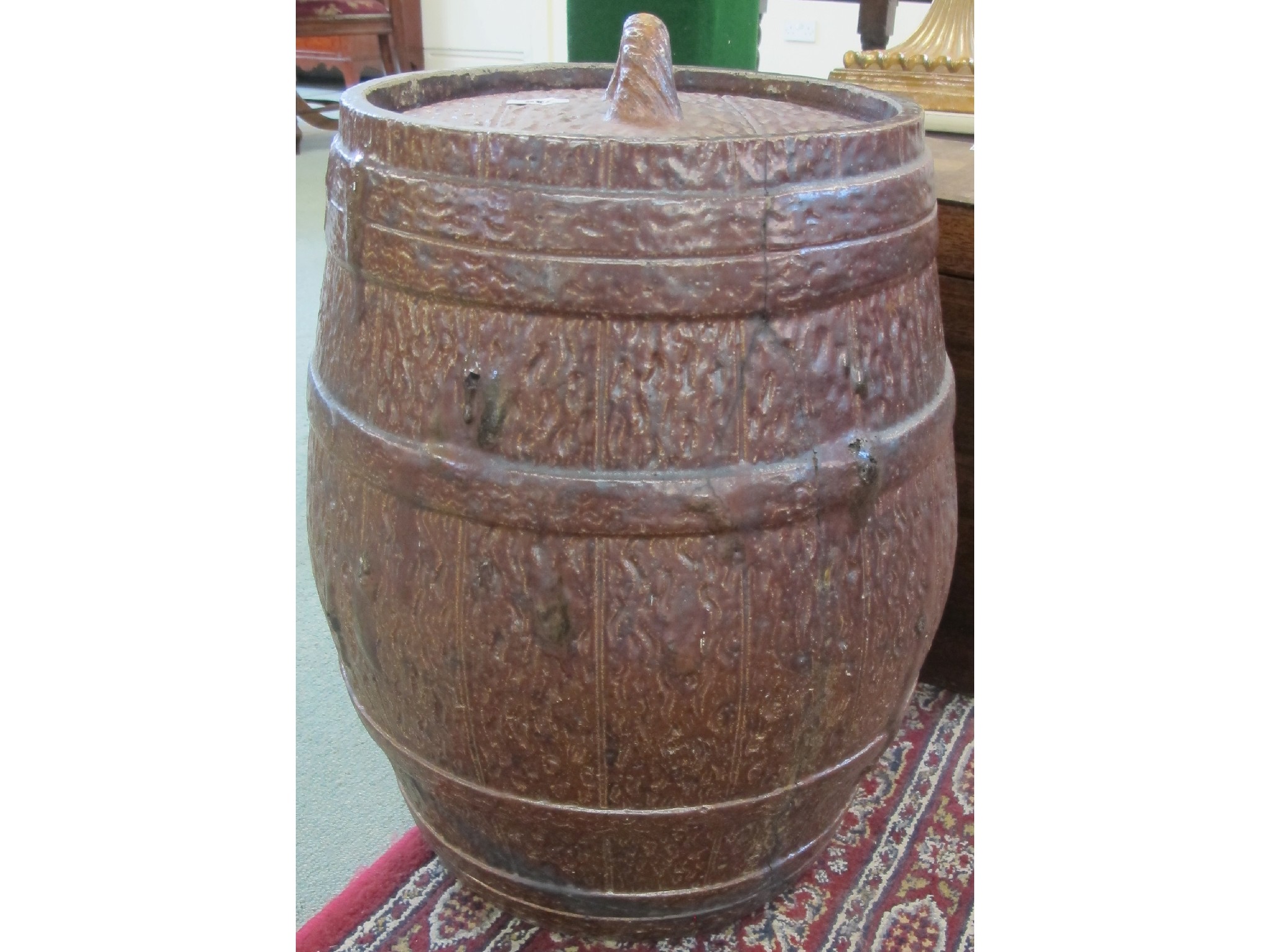 Appraisal: A salt-glazed stoneware storage barrel