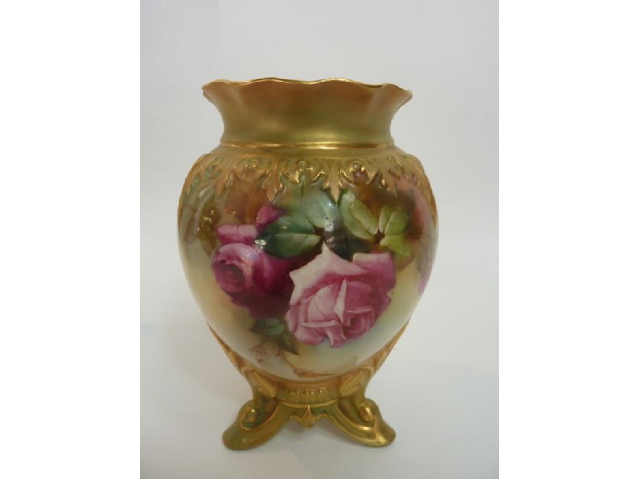 Appraisal: A Royal Worcester vase of ovoid form raised on three