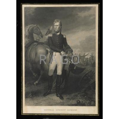 Appraisal: FRAMED AMERICANA Five works Engraving of General Andrew Jackson Civil