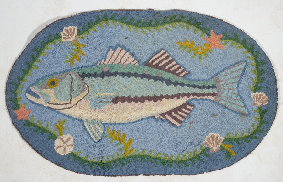 Appraisal: CONTEMPORARY HOOKED RUG - X Oval Hooked Sealife Theme Hooked