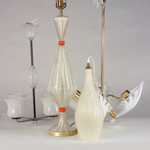 Appraisal: MURANO Four glass lighting fixtures one corseted table lamp with