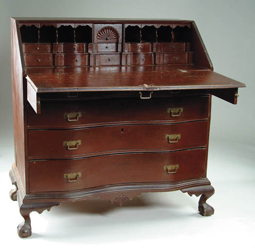 Appraisal: FINE SERPENTINE FRONT BALL AND CLAW FOOT CHIPPENDALE DESK The