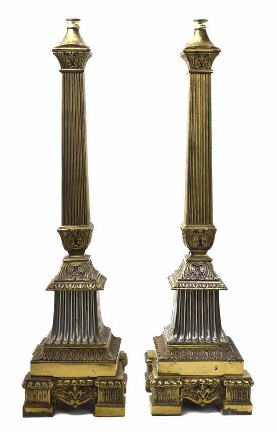 Appraisal: A Pair of Neoclassical Brass Table Lamps each of squared