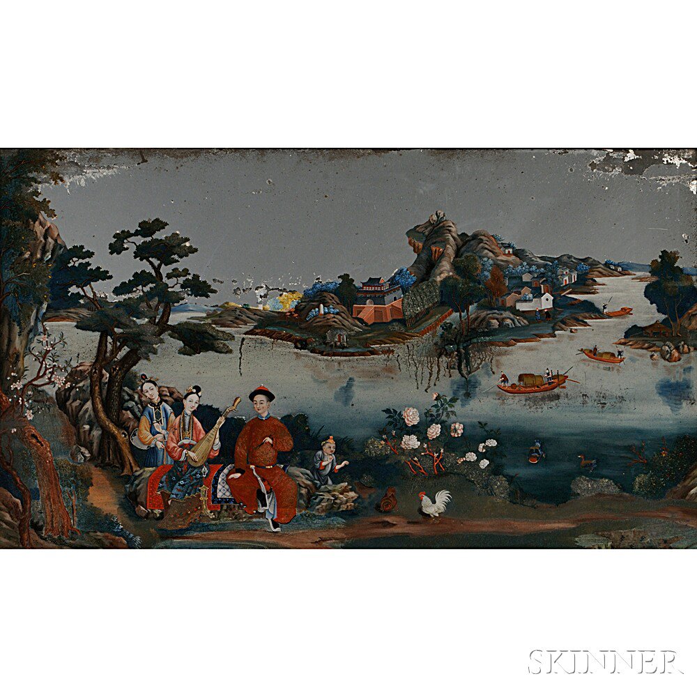 Appraisal: China Trade Reverse-painting on Glass early th century figural landscape