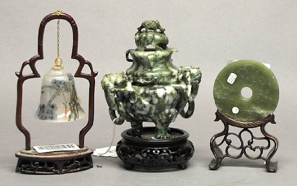 Appraisal: Two small jade and hardstone carvings The first a greenish