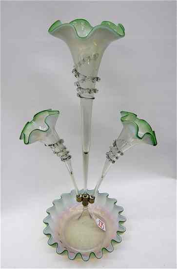 Appraisal: AMERICAN VICTORIAN ART GLASS EPERGNE clear glass shading to opalescent