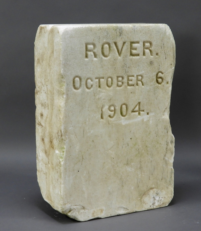 Appraisal: WHITE MARBLE ROVER PET CEMETERY GRAVESTONE United States Square form