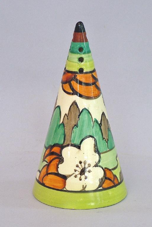 Appraisal: Limberlost' Fantasque Bizarre conical sugar sifter high restored tip