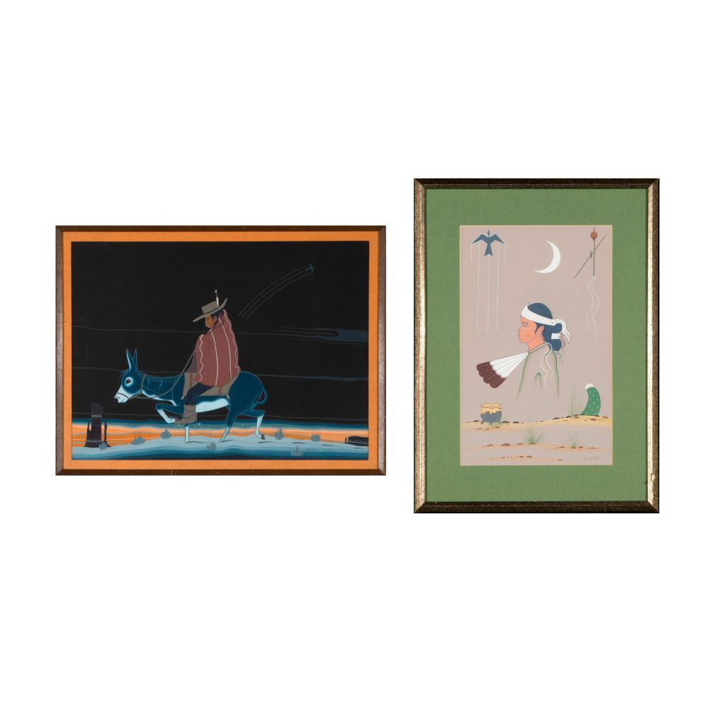 Appraisal: ROBERT CHEE HASHKE-YIL-E-CALE A PAIR OF UNTITLED PAINTINGS BURRO RIDER