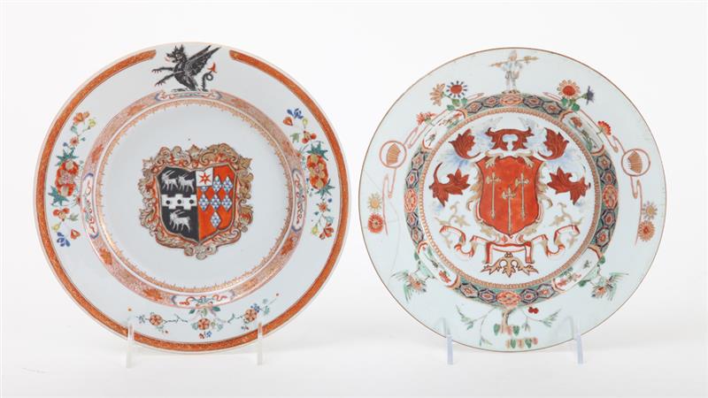 Appraisal: TWO CHINESE EXPORT FAMILLE VERTE ARMORIAL PORCELAIN PLATES The one