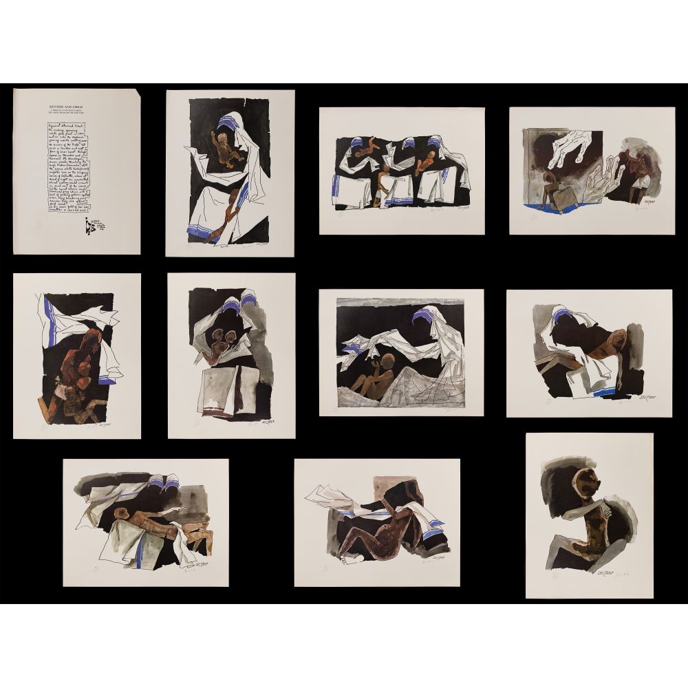 Appraisal: MAQBOOL FIDA HUSAIN INDIAN - MOTHER TERESA PHOTOLITHOGRAPH PORTFOLIO photolithographs