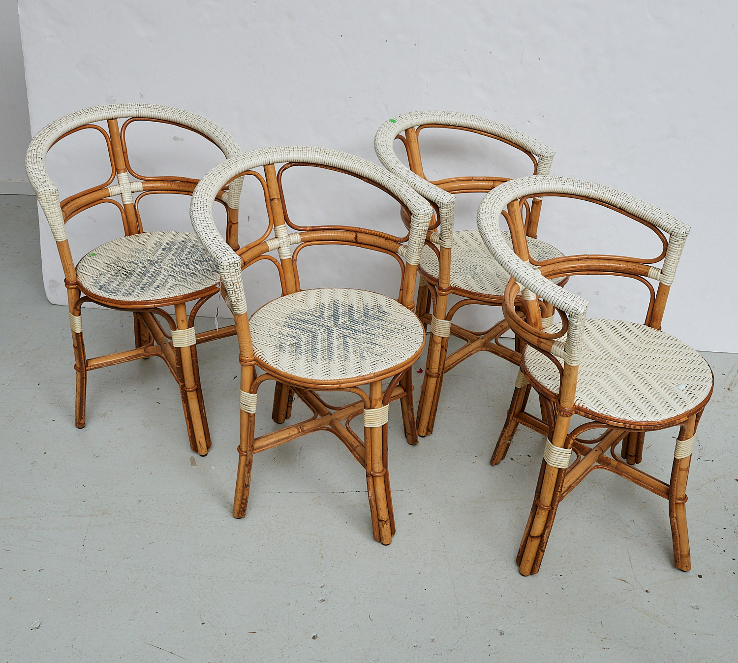 Appraisal: SET MAISON DRUCKER STYLE CAFE CHAIRS th c bent bamboo