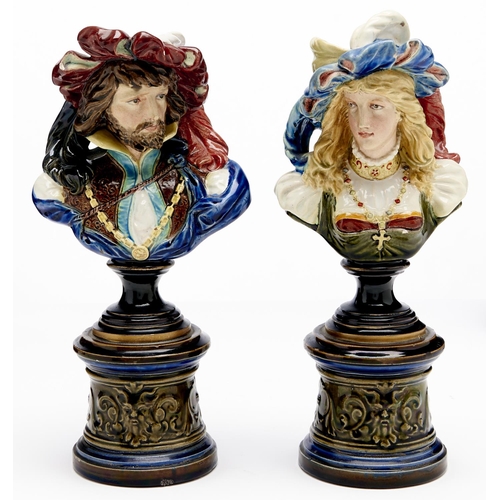 Appraisal: A pair of Continental majolica busts of a nobleman and