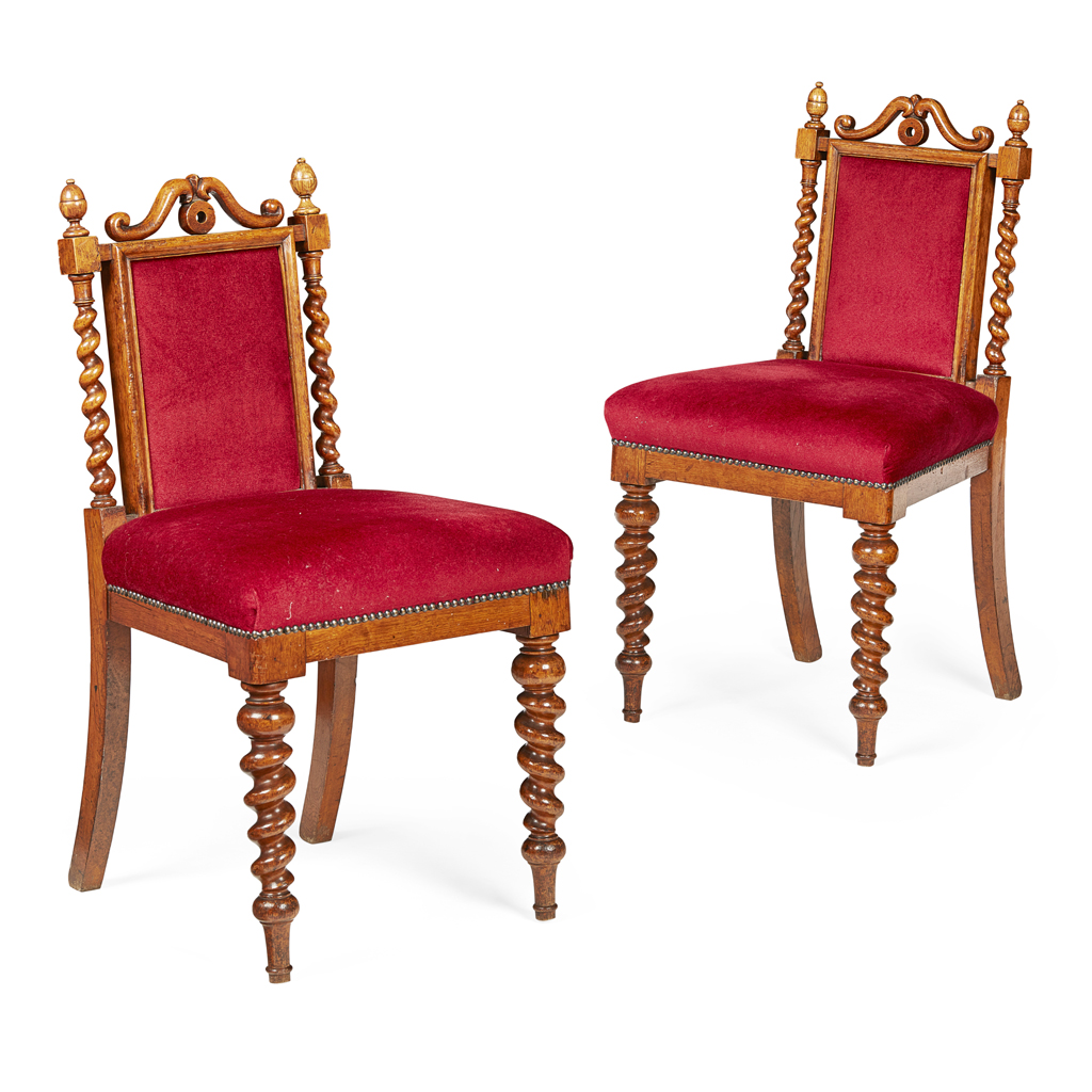 Appraisal: A PAIR OF SCOTTISH VICTORIAN OAK SIDE CHAIRS CIRCA each