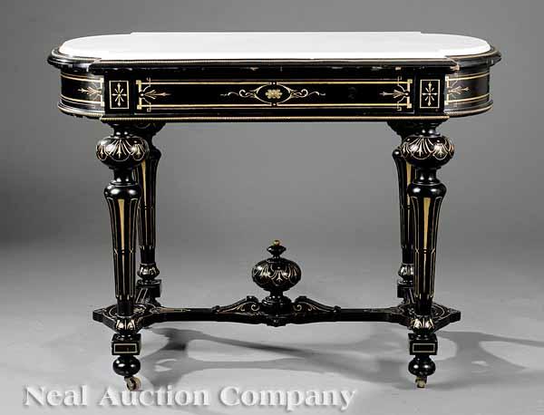 Appraisal: An American Renaissance Gilt-Incised and Ebonized Center Table late th