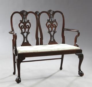 Appraisal: Chippendale Style Carved Mahogany Double Chair Bac Chippendale Style Carved