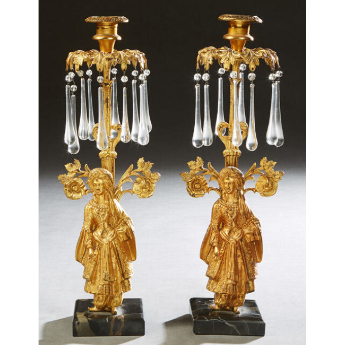 Appraisal: Pair of Victorian Gilt Brass Figural Girandoles th c in