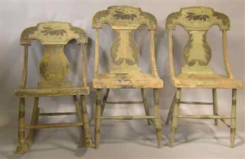 Appraisal: SET OF THREE AMERICAN FANCY PAINTED CHAIRS mid- th century