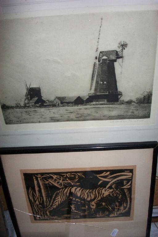 Appraisal: An early th century black and white etching of windmills