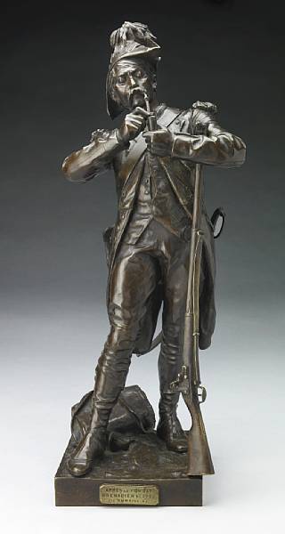 Appraisal: A French patinated bronze figure of a soldier Apr s