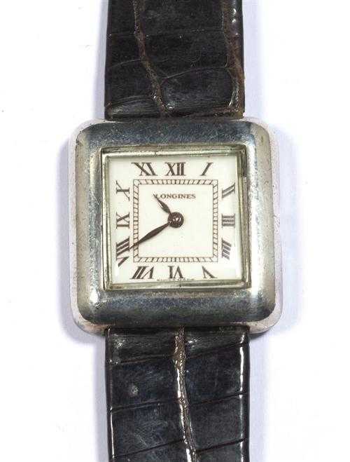 Appraisal: SILVER WRISTWATCH LONGINES s Silber Ref Square case No with