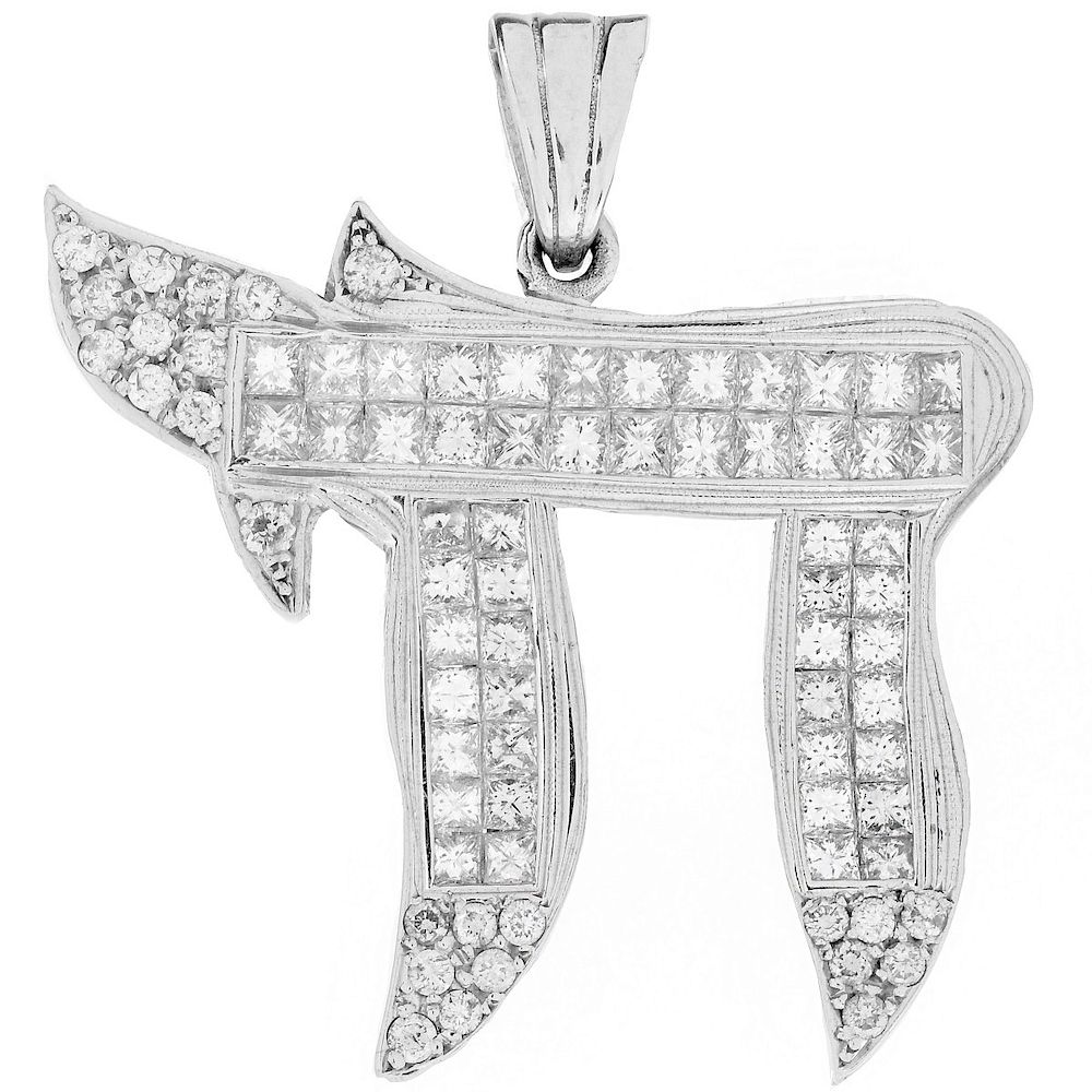 Appraisal: ct Diamond and Platinum Chai Pendant Approx Carat Square and