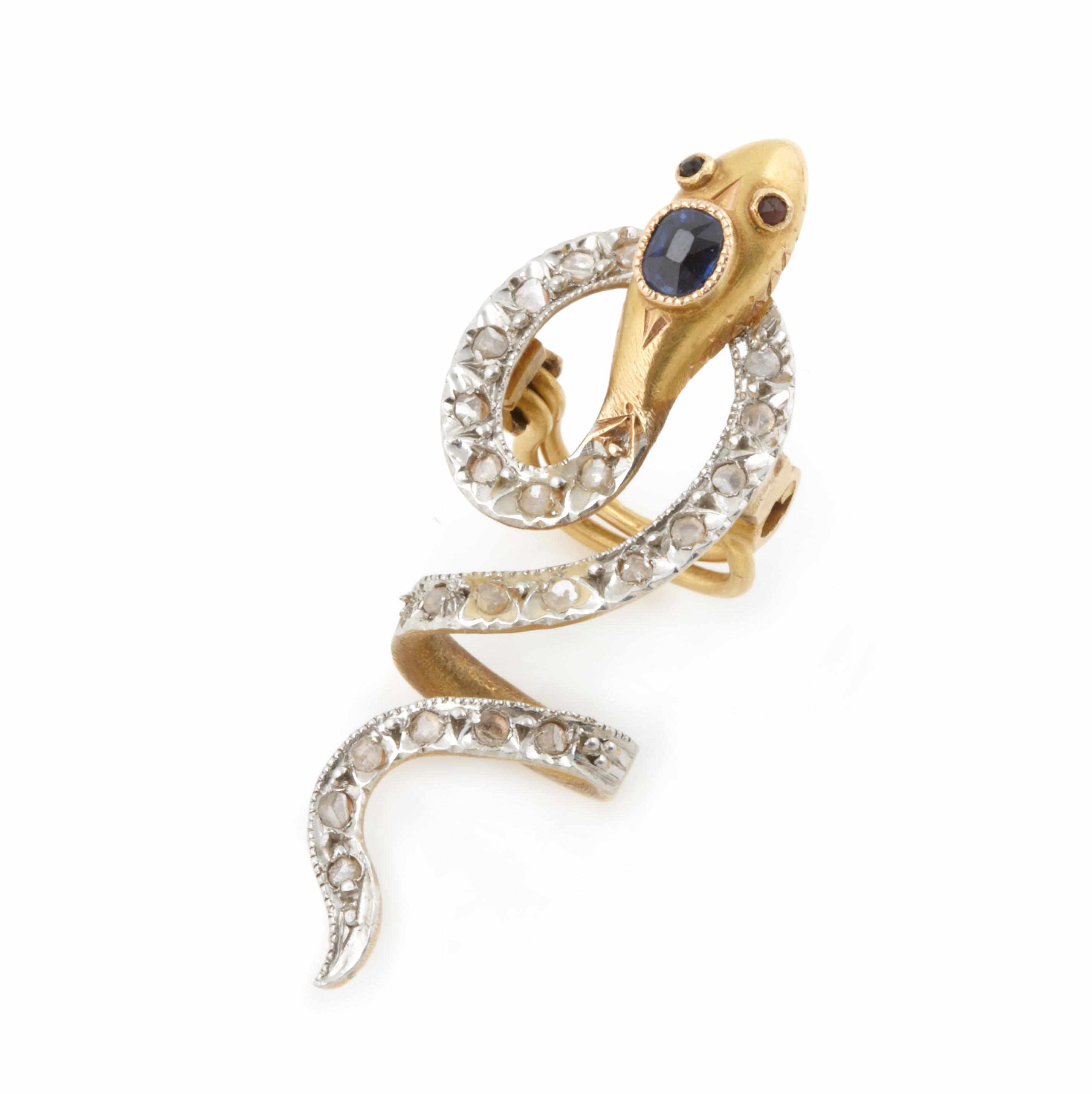 Appraisal: A rose-cut diamond sapphire and k gold serpent button cover