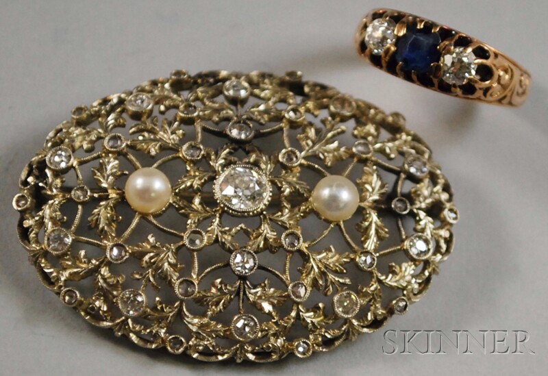 Appraisal: Two Antique Gold Jewelry Items an kt gold diamond and