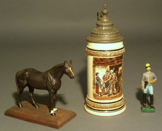 Appraisal: German stein liter h a metal horse and a Civil