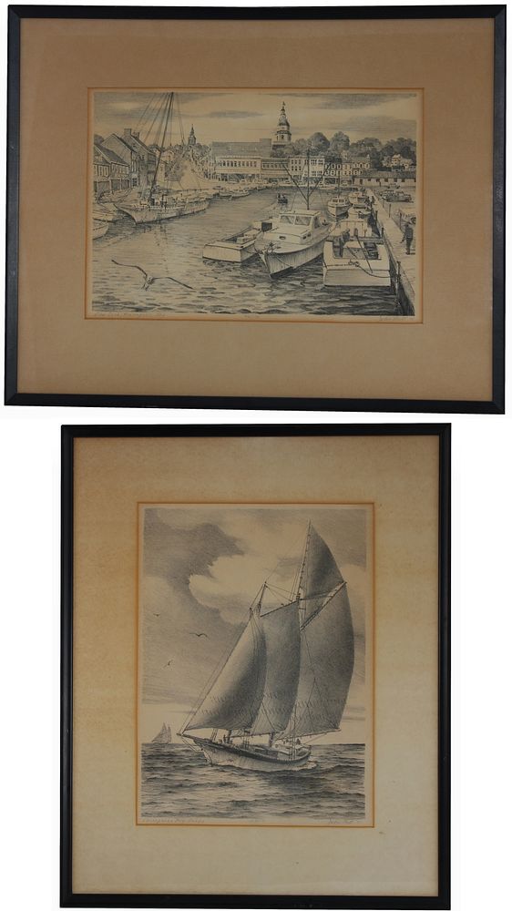 Appraisal: John Moll Lithographs- Annapolis MD John Moll Lithographs Pencil signed