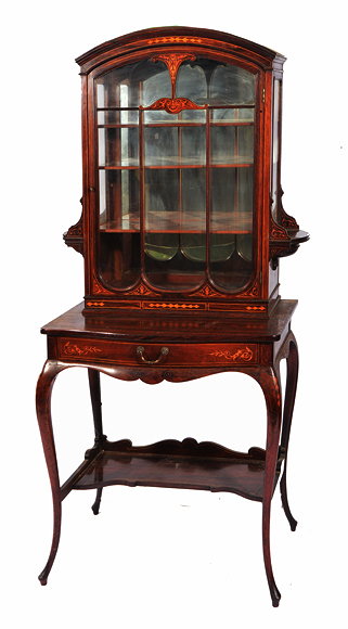 Appraisal: AN EDWARDIAN ROSEWOOD CABINET ON STAND with arching top and