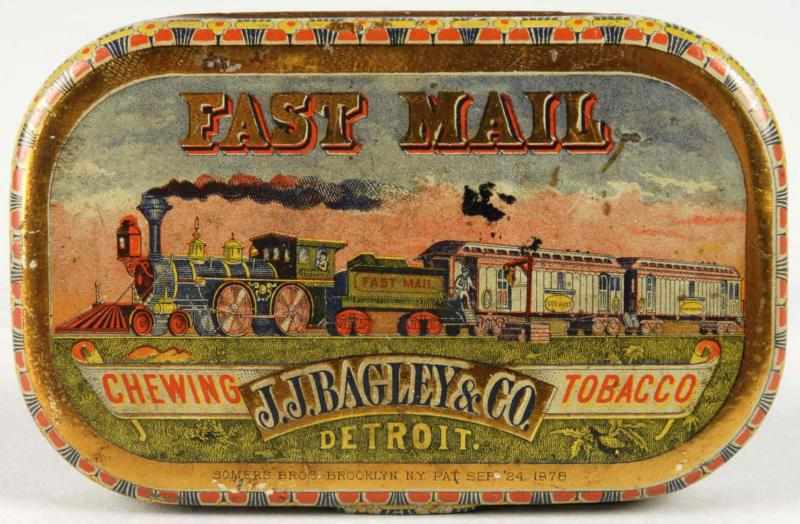 Appraisal: Fast Mail Pocket Tobacco Tin Description Dated Early tin with