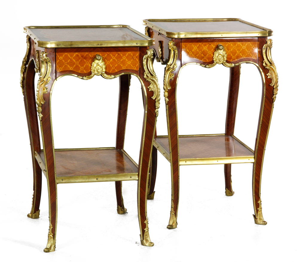 Appraisal: - Pr French Marquetry Tables Pair of French marquetry tables