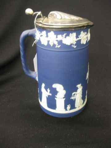 Appraisal: Wedgwood Dark Blue Jasperware Pitcher hinged silverplate top by James