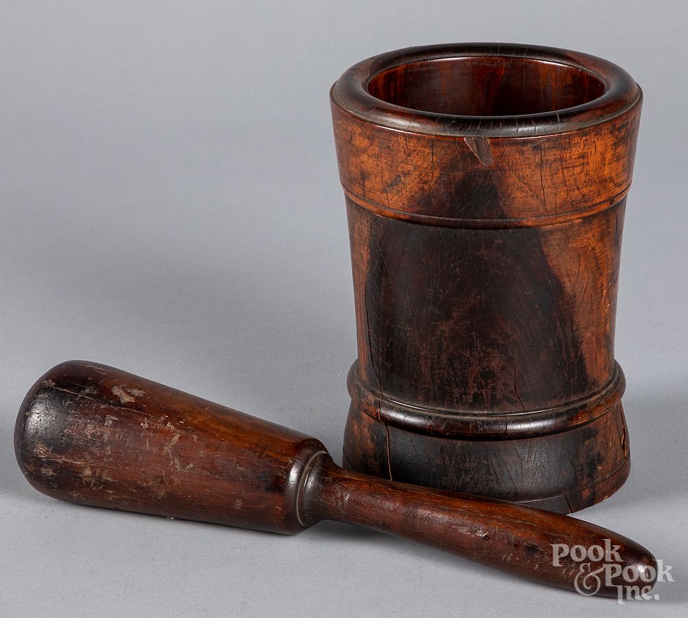 Appraisal: Monkey wood mortar and pestle th c Monkey wood mortar