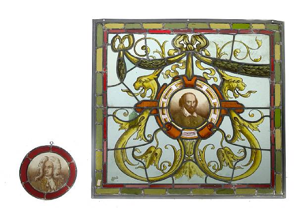 Appraisal: A stained glass panel with William Shakespeare together with another