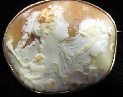 Appraisal: karat yellow gold shell cameoDisplaying profiles of two Classical female