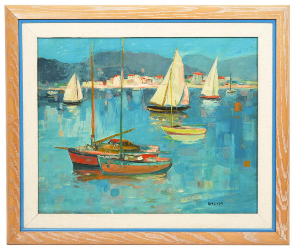 Appraisal: PIERRE BORDENAVE OIL PAINTING SAILBOATS IN THE BAYPierre Bordenave France